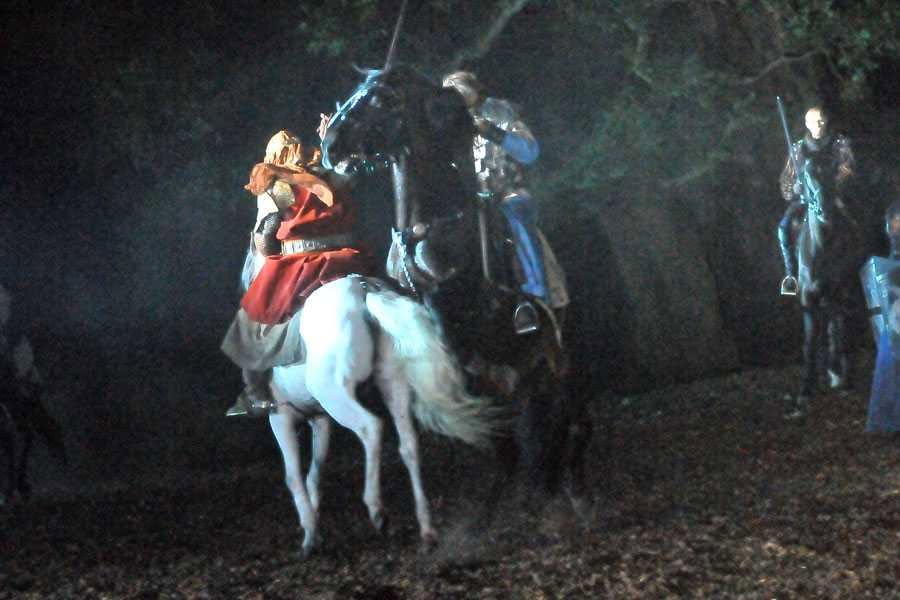 Mounted action during a live Robin Hood performance